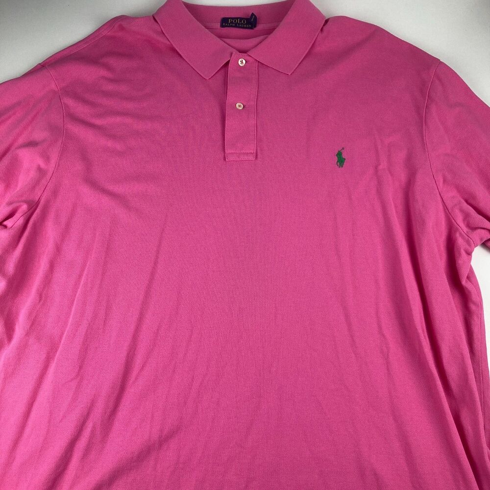 Polo Ralph Lauren Polo Shirt Mens 3XB Big Pink Green Pony Cotton Mesh Golf